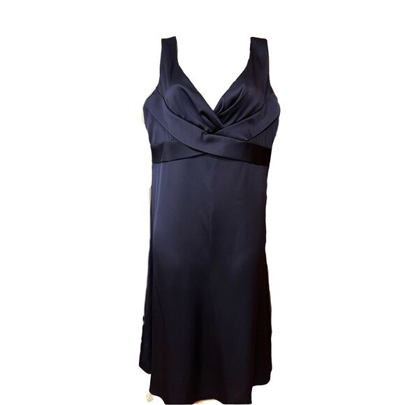 ARMANI COLLEZIONI Navy Blue 100% Silk Wrap Top Knee Length Italy Dress Sz 14 - Picture 2 of 10